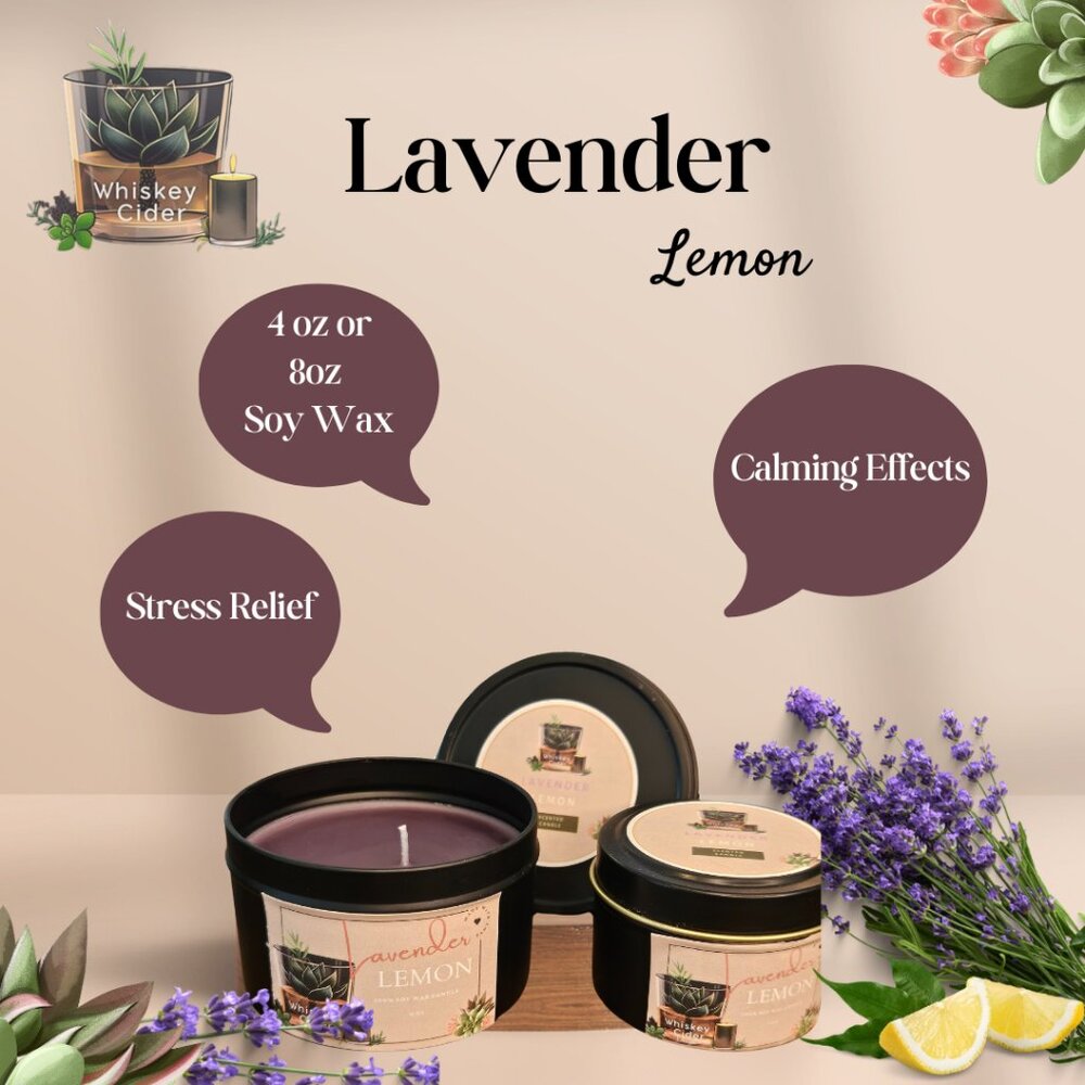 Lavender Lemon Scented Soy Wax Candle - Hand Crafted